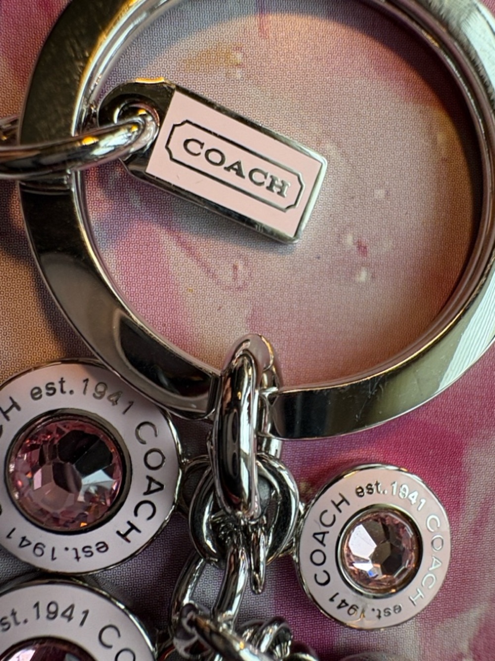 COACH Pink and Silver Logo Charm Keyring - Picture 5 of 7